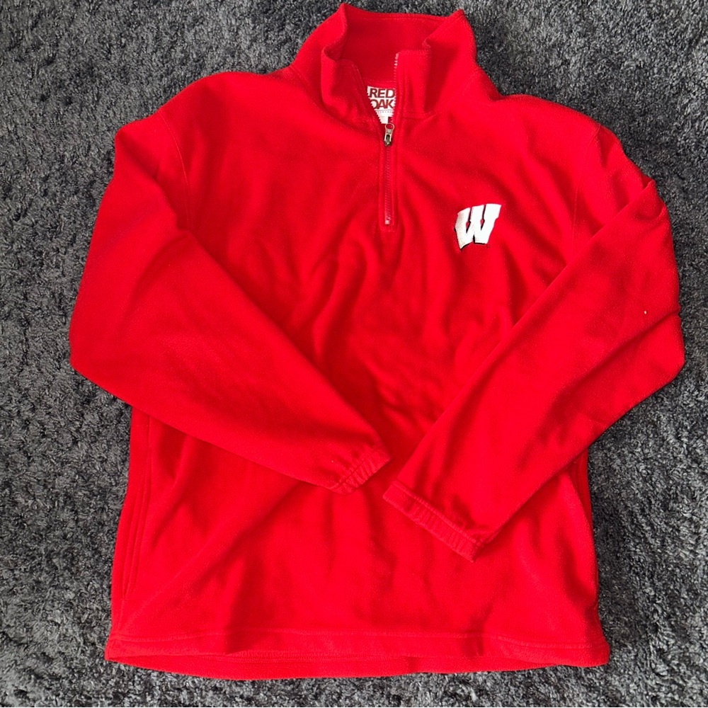 Wisconsin Red Oak Quarter Zip Pullover Sweatshirt Men’s Size Large Red